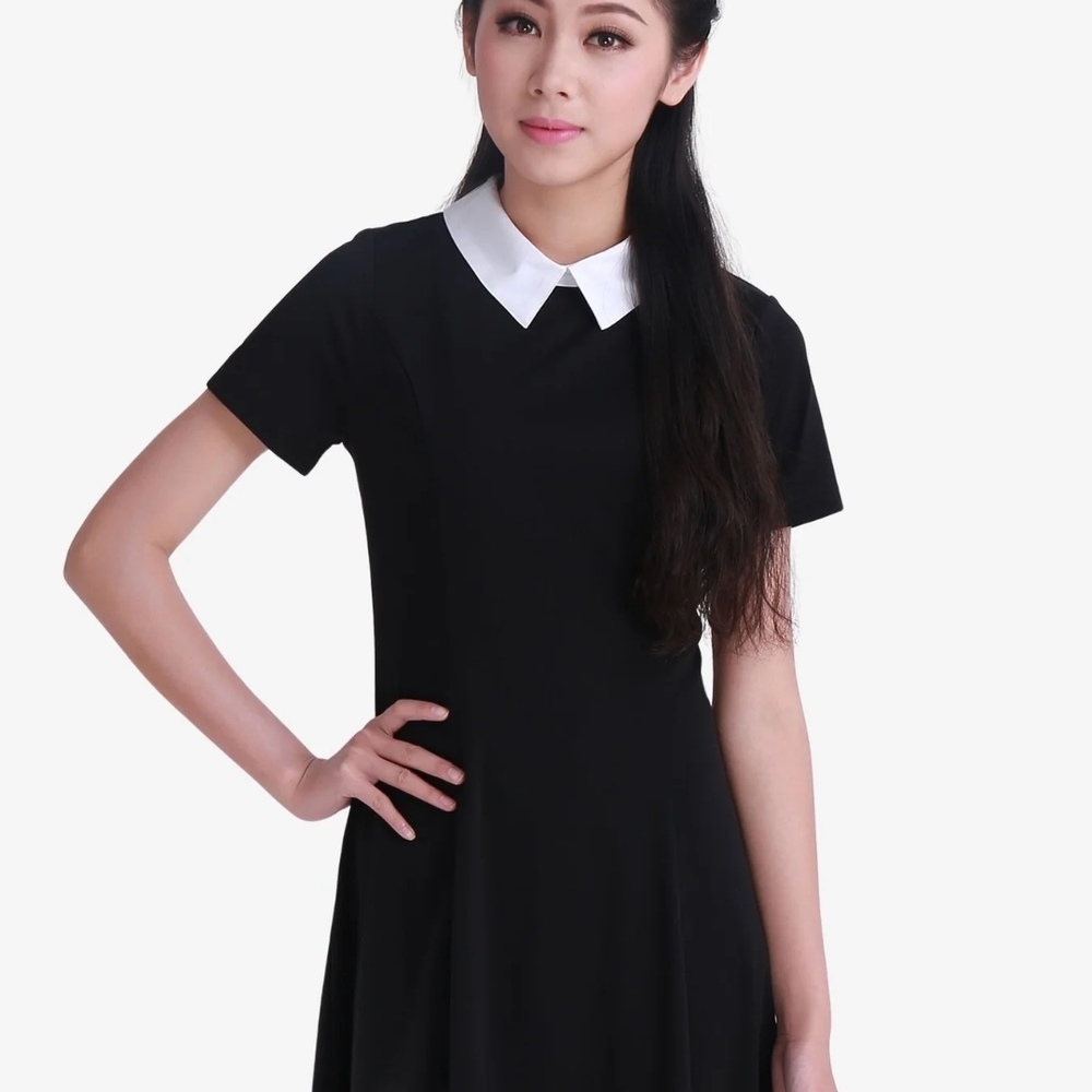 NWT Allegra K Classic Black Dress with White Collar